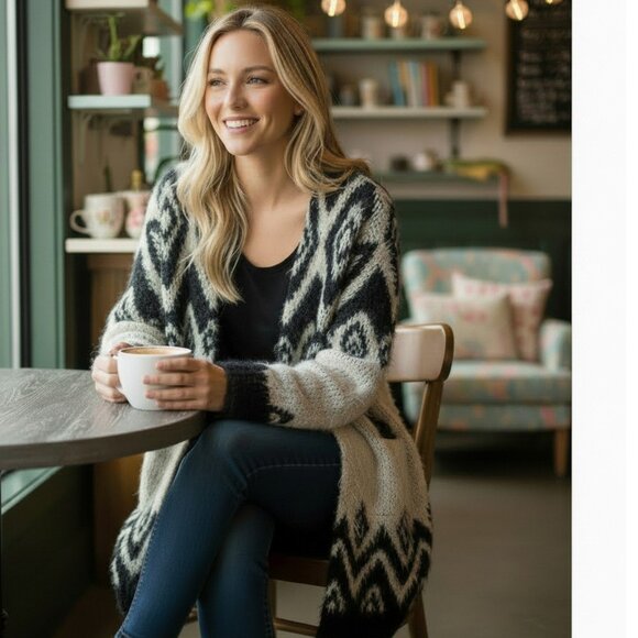 Anthropologie Sweaters - SLEEPING ON SNOW Anthropologie S Cardigan  Black Ivory Alpaca Blend Cabincore